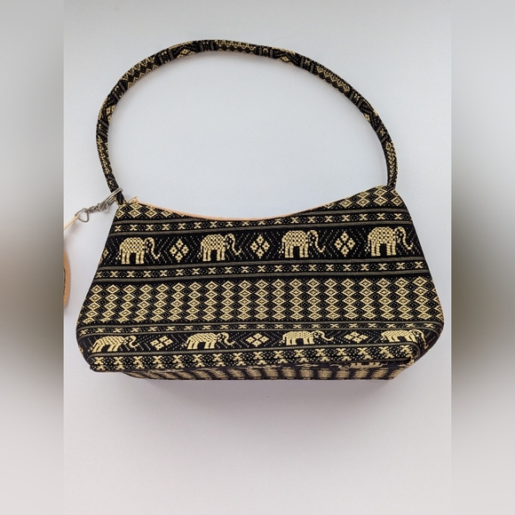 Elegant Black & Gold Elephant & Diamond Patternex Hard Shell Bag/Purse - Picture 7 of 11